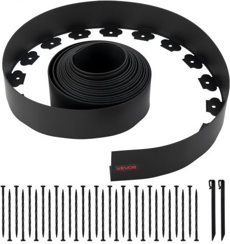 Vevor Πλαστική Μπορντούρα Κήπου με Λόγχες σε Μαύρο Χρώμα x10cm