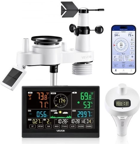 Vevor TYNQXZWIFI75Q7O2N001V2 Drahtlos Wetterstation Digital Tischplatte