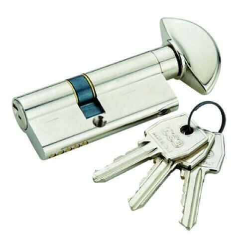 AGB Lock Cylinder 70mm with Knob and 3 Keys Silver