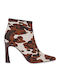 Leather Women's Ankle Boots with High Heel Beige