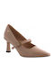 Pumps aus Lackleder mit Riemchen & Hochem Absatz Beiges