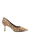 Leather Pointed Toe Brown Medium Heels Animal Print