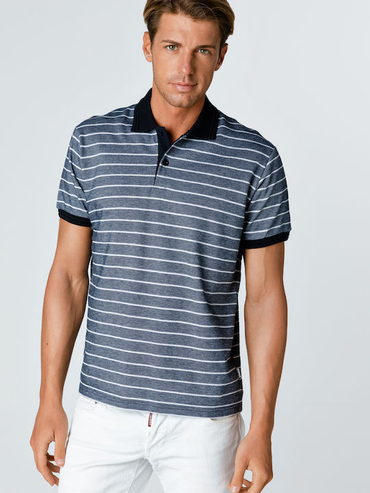 Snta Polo Piqué Striped Short Sleeve & Contrast Details Striped Blue