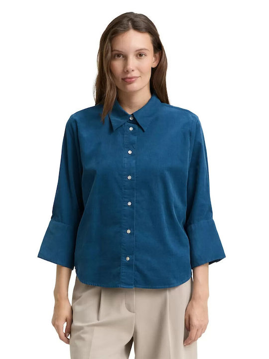 Long Sleeve Women's Corduroy Shirt Blue