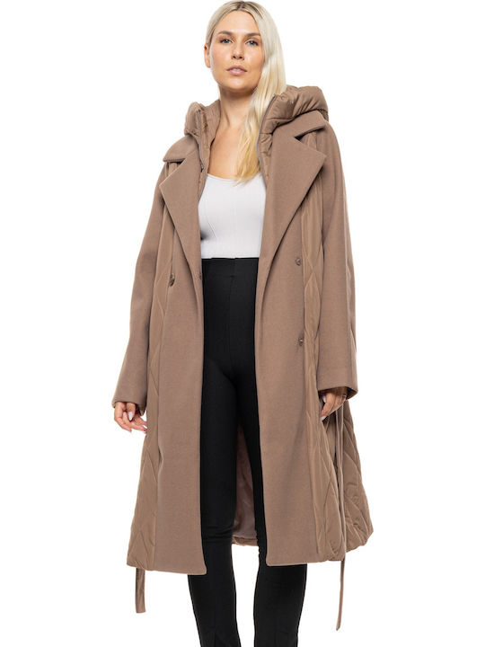 Splendid Femeie Dk Beige Palton cu Glugă