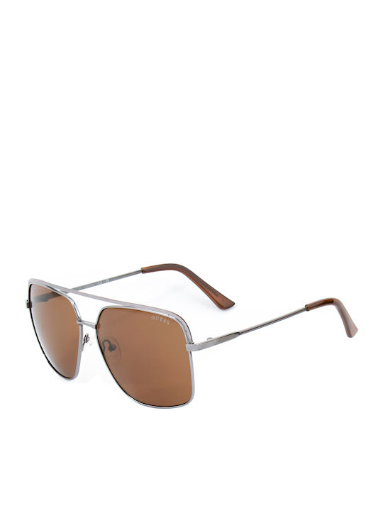 Guess Men's Sunglasses With Silver Metallic Frame And Brown Gradient Lens