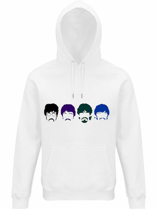 Hoodie Unisex Organic " Beatles Band Multicolor Music" White