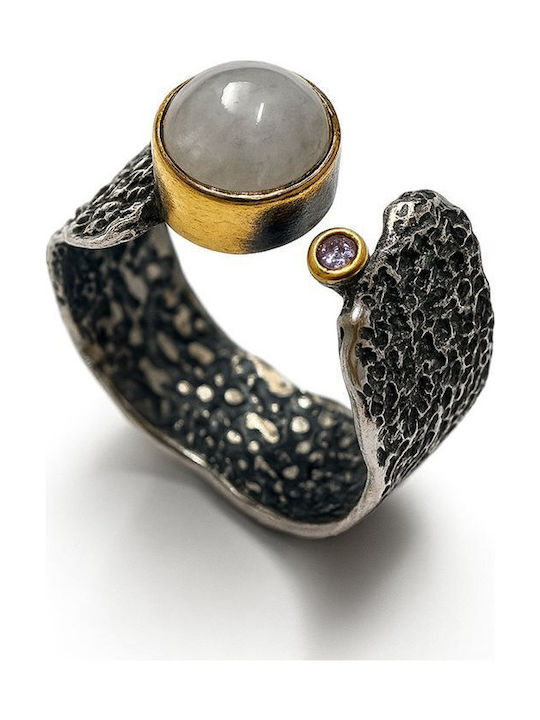 Paraxenies Ring with Zircon made of Silver Gold Plated