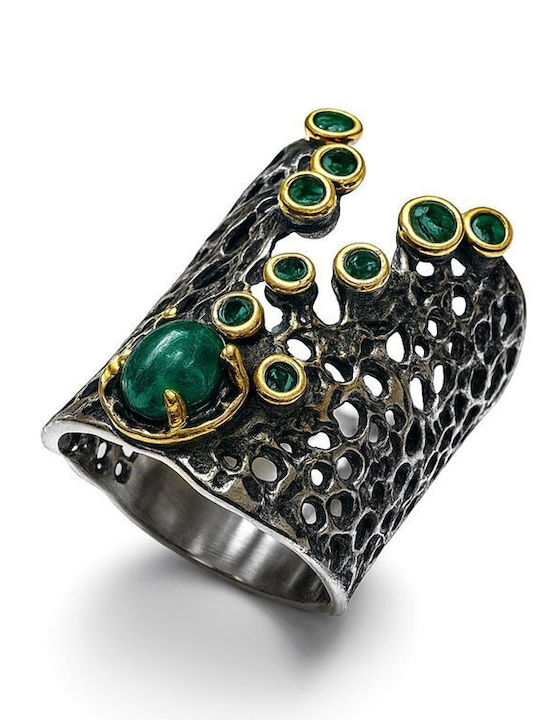 Paraxenies Ring with Zircon made of Silver Gold Plated