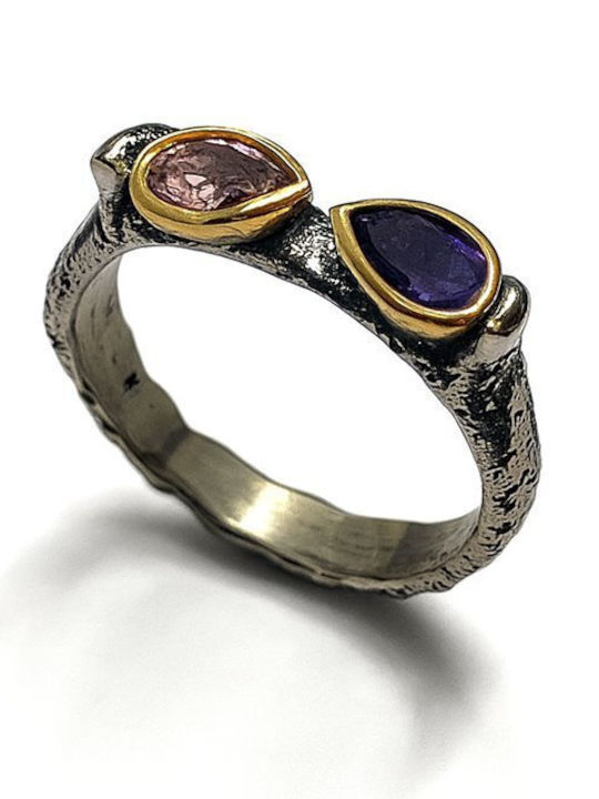 Paraxenies Ring with Stones made of Silver Gold Plated