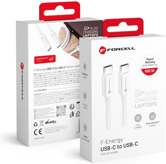 Forcell F-energy USB 3.2 Cable USB-C male - USB-C 100W White 1m (FOCB-172014)
