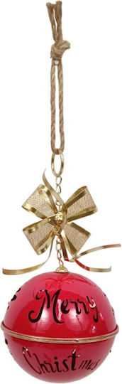 Due esse Christmas Hanging Bell Red Gold Bow Metal 19cm