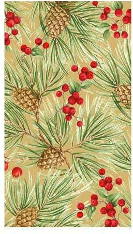 Χαρτοπετσέτες Guest Evergreen Berries Gold 10.8x19.8cm Caspari 15 Tεμάχια