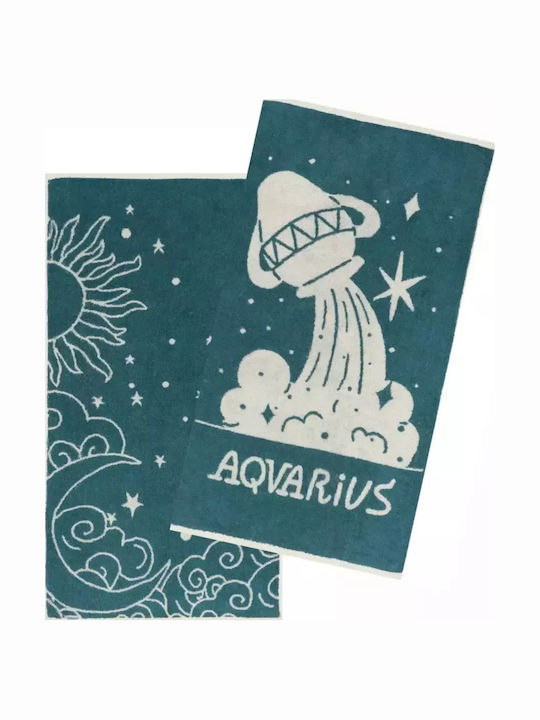Kentia Πετσέτα Προσώπου Zodiac 50x90εκ. Aquarius 2τμχ Βάρους 500gr/m²