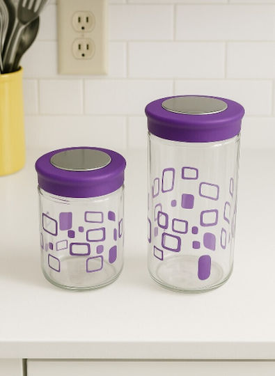 Galifas Set 2 Bucăți Vaze Pentru Zahăr / Cafea Cu Capac Sticlă Violet 2 Bucăți