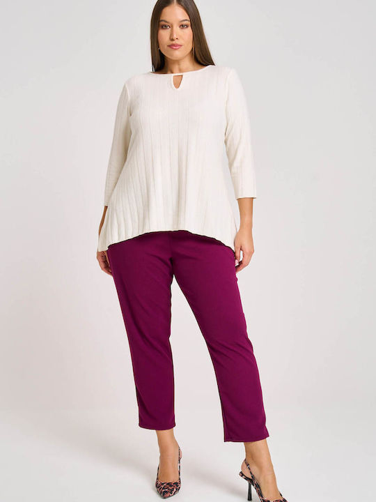 Women's Fabric Trousers with Elastic Carrot Fit Purple