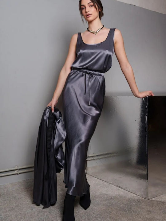 Satin High-waisted Maxi Skirt Grey