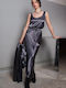 Satin High-waisted Maxi Skirt Grey