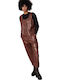Women's Fabric Trousers with Elastic Carrot Fit Brown