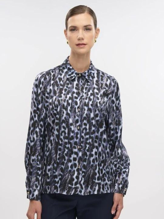 Fibes Women's Satin Long Sleeve Shirt Blue