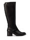 Leder Damenstiefel mit mittlerem Absatz Schwarz