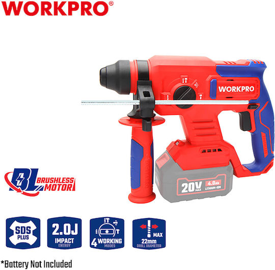 WorkPro Demolition Hammer Battery Brushless 20V Solo with Chuck SDS Plus WP390300