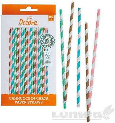 Multicolour Paper Straws White Lines 80 Pieces Decora