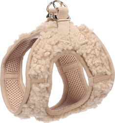 Flamingo Step&go Dog Harness Pookie – Beige – Size X-Small A 28–30 Cm B 30–32 Cm 5 Mm – Soft Fleece Harness Velcro Click Buckle Gold-Colored Details