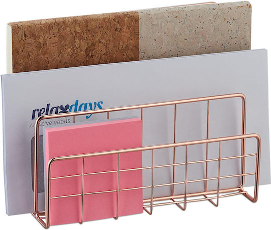 Relaxdays Document Holder Desk 3 Compartments Metal Standing Storage Compartments Hxwxd Rose Gold
