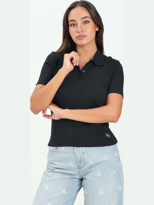 Damen Polo Bluse Kurzärmelig Schwarz