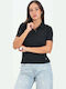 Damen Polo Bluse Kurzärmelig Schwarz