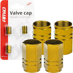 Set 4 Aluminum Valve Caps Hexagon Model Yellow Color