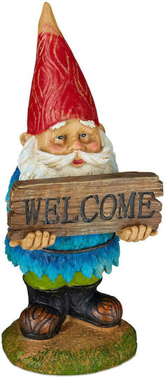 Relaxdays Relaxdays Garden Gnome Welcome Weatherproof Artificial Stone Garden Front Door & Flower Bed Classic Design Garden Figure Colorful