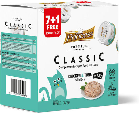 Princess Classic Nasses Katzenfutter in Dose mit Huhn, Thunfisch und Reis 70gr