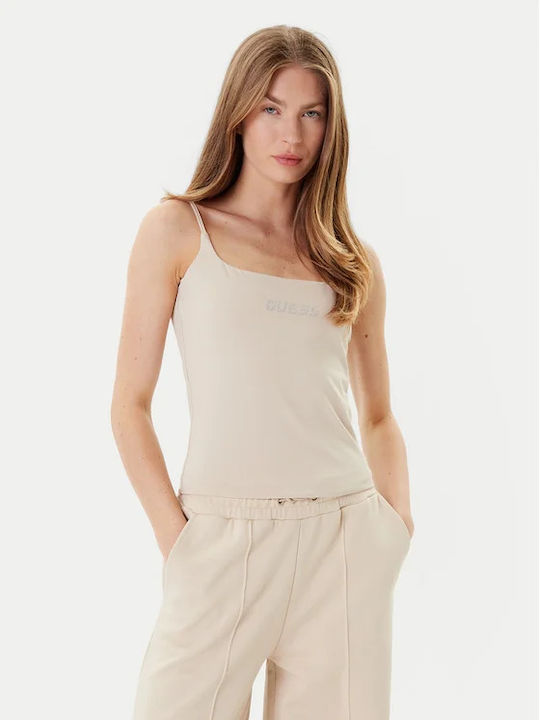 Guess Γυναικεία Μπλούζα Βαμβακερή Αμάνικη Beige
