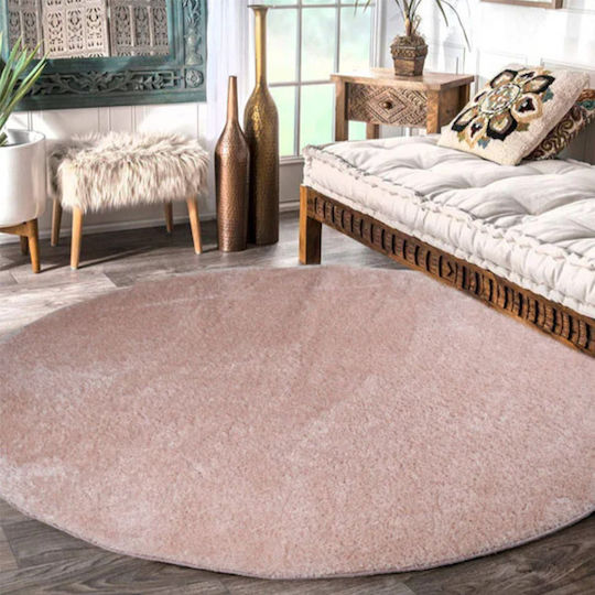 SpitiBazaar Anti-slip Rug Round Shaggy Silk Pink