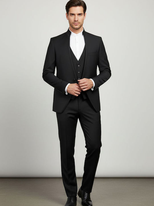 Men's Groom's Suit with Vest Slim Fit Black
