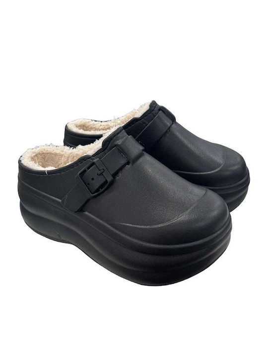 Winter Damen Hausschuhe mit Fell Schwarze
