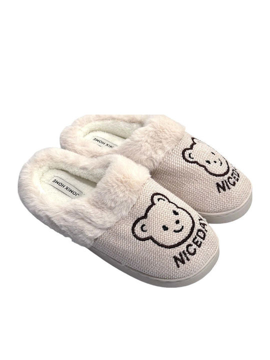 Winter Damen Hausschuhe mit Fell Beige