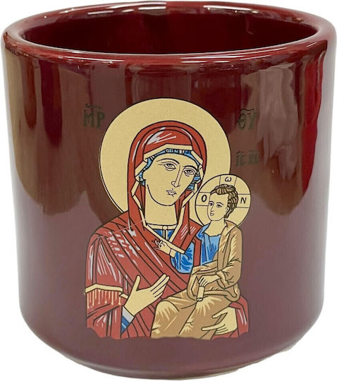Kerze Tasse Keramik Theotokos Glasiert Burgunder