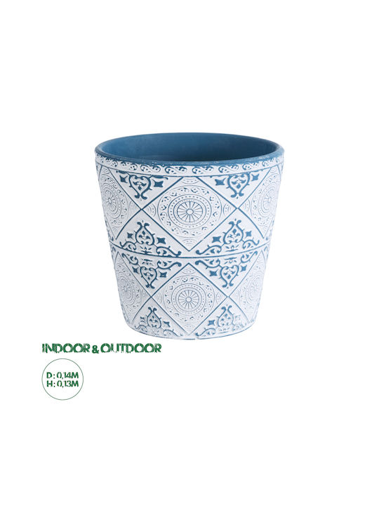 GloboStar Ceramic Flower Pot White Blue 13x14x13cm