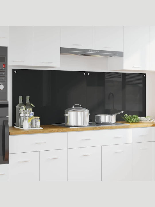 Vidaxl Rame de Pat Spate de Bucătărie Negru 90 X 60 X 0.8 cm Sticlă Temperată