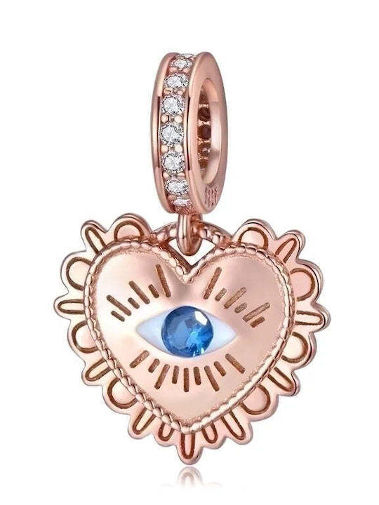 Pink Eye Charm Made of Gold Plated Silver Light Blue