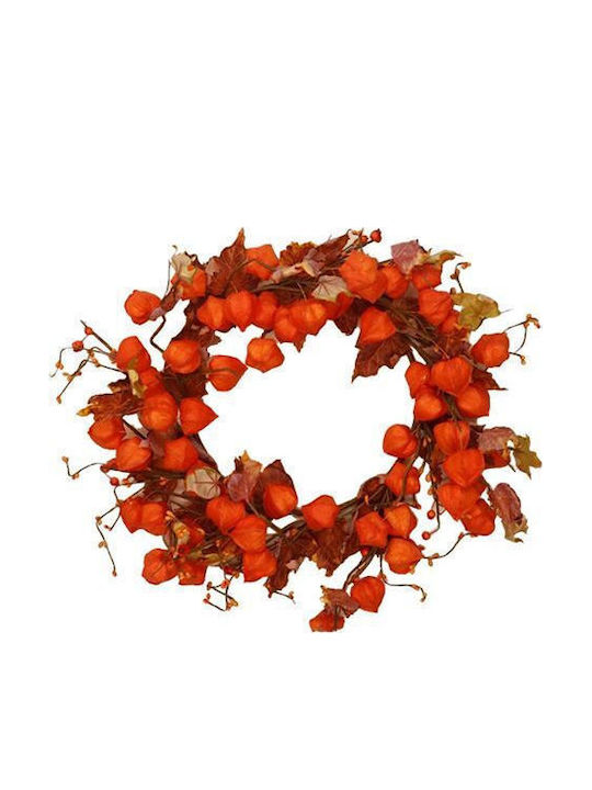 Gisela Graham Στεφάνι Πορτοκαλί Physalis & Φθινοπωρινά Φύλλα 50 Cm
