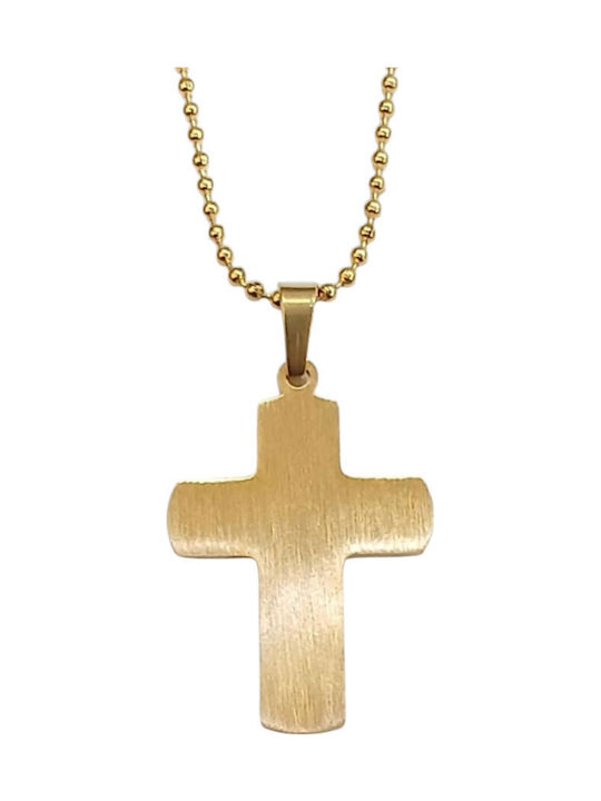 Kalliopi Silver Crucifix Bărbat Din Oțel Plăcat Cu Aur Cu Lanț