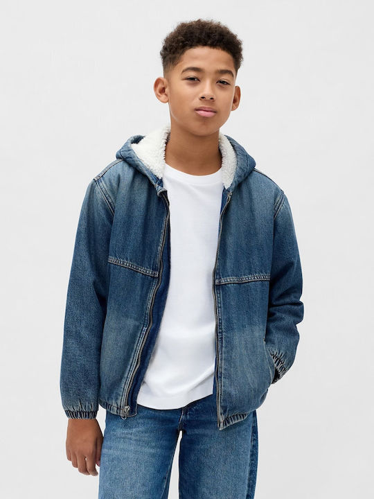 Kids Sweatshirt Cardigan Fur with Hood Medium Wash