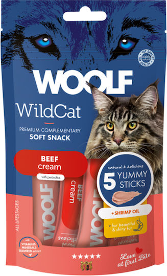 Woolf Wildcat Cremige Katzenleckerei Rindfleisch & Garnelenöl 5×14gr