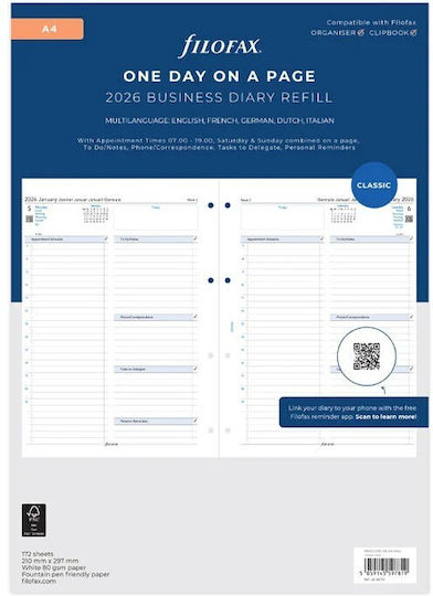 Ημερολογιο Filofax 2026 A4 Αγγλικο Ημερα 1 Σελιδα One Day On A Page Business Multilanguage Λευκο 26-68719