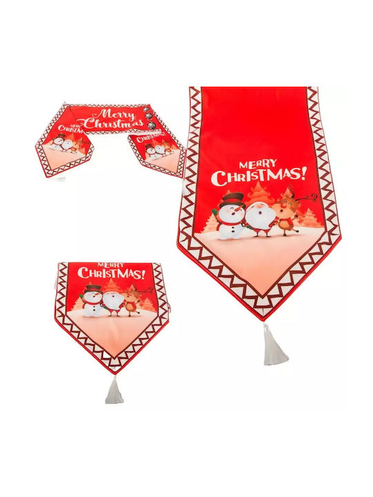 Christmas Table Runner Figures & Tassels – 205x35cm Red