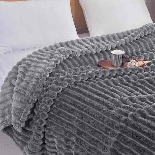 Lucktora Κουβέρτα Fleece Υπέρδιπλη 220x240εκ. Γκρι